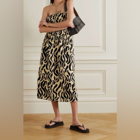 Faithfull The Brand Contessa Strapless Shirred Printed Linen Midi Dress NWT - Picture 2 of 16